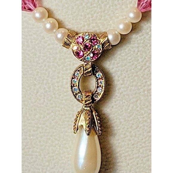Vintage Victorian Art Nouveau Signed 1928 Yellow Gold Faux Pearl & Crystals - Picture 3 of 10